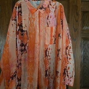 Worthington Woman Orange And Pink Snake Print Button-Up Blouse